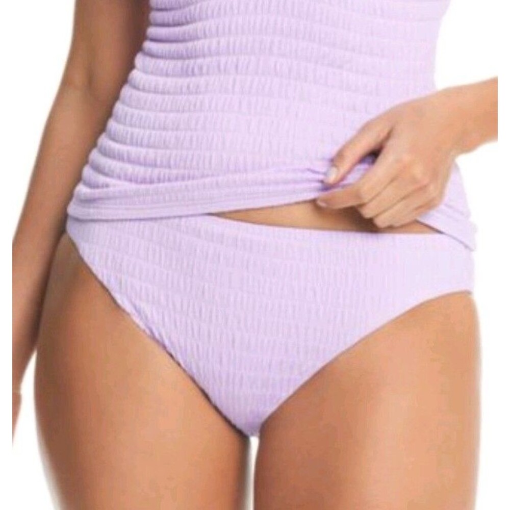 Bar III Pucker Up Textured Bikini Bottom Womens L Lavender Haze Full Coverage